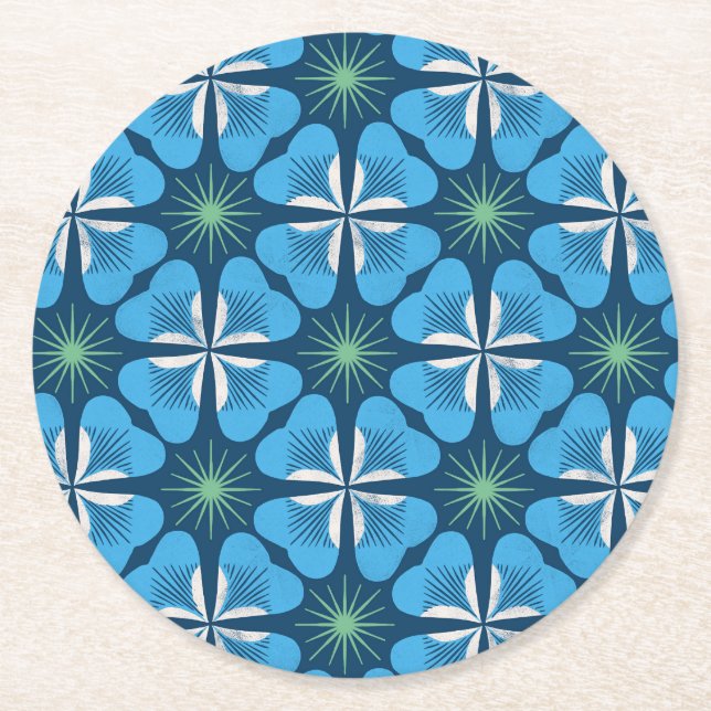 Paper Coaster in bright blue clover geometric Underlägg Papper Rund (Framsidan)