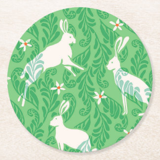 Paper Coaster in spring green rabbits and ferns Underlägg Papper Rund