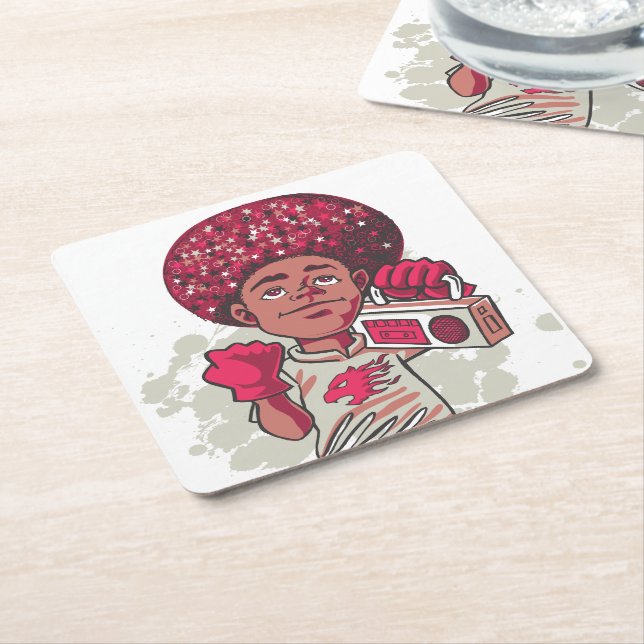 Paper Coaster – YOUTH Power Afro & Boombox Urban Underlägg Papper Kvadrat (Vinklad)