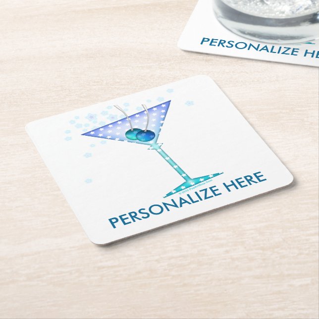 PAPER COASTERS - BLÅ MARTINI UNDERLÄGG PAPPER KVADRAT (Vinklad)