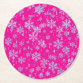Paper Coasters, Bright Fuchsia Snowflakes Underlägg Papper Rund