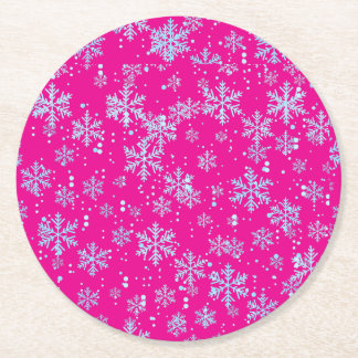 Paper Coasters, Bright Fuchsia Snowflakes Underlägg Papper Rund