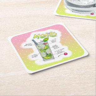 PAPER COASTERS - MOJITO RECEPT COCKTAIL KONST UNDERLÄGG PAPPER KVADRAT