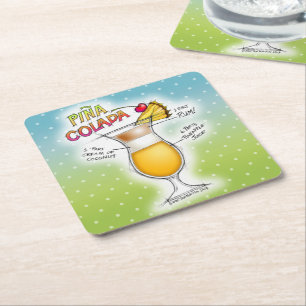 PAPER COASTERS - PINA COLADA RECEPT KOCKTAIL KONST UNDERLÄGG PAPPER KVADRAT