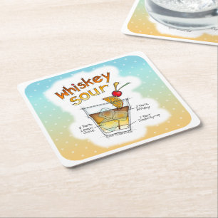 PAPER COASTERS - WHISKEY SOUR RECEPT COCKTAIL KONS UNDERLÄGG PAPPER KVADRAT