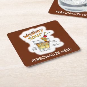 PAPER COASTERS - WHISKEY SOUR RECEPT COCKTAIL KONS UNDERLÄGG PAPPER KVADRAT