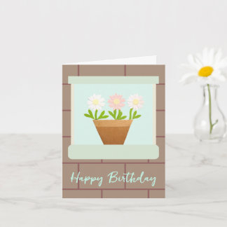Paper Craft Daisies at House Window Birthday Card Kort
