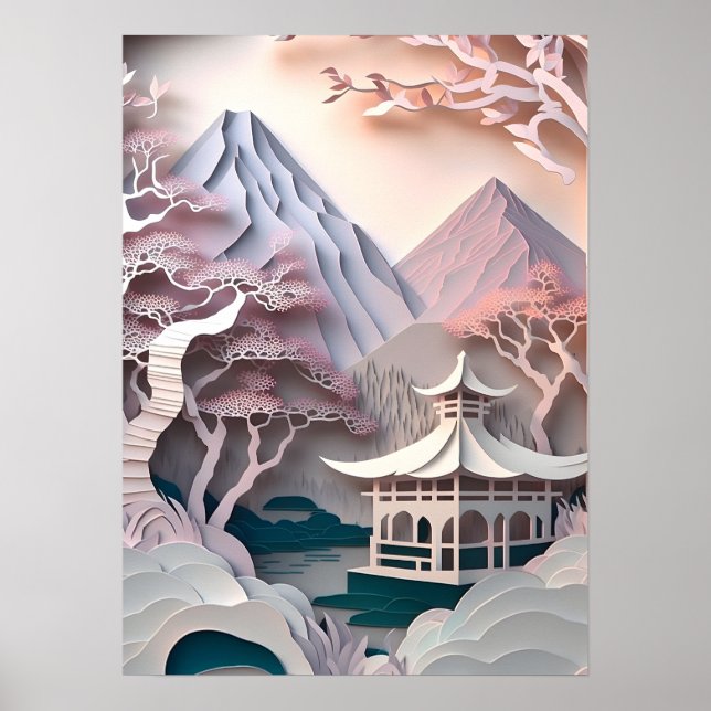 Paper Cutout Pavilion Landscape Poster (Framsidan)