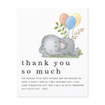 PAPER Elephant Blue Boy Baby Shower Thank You