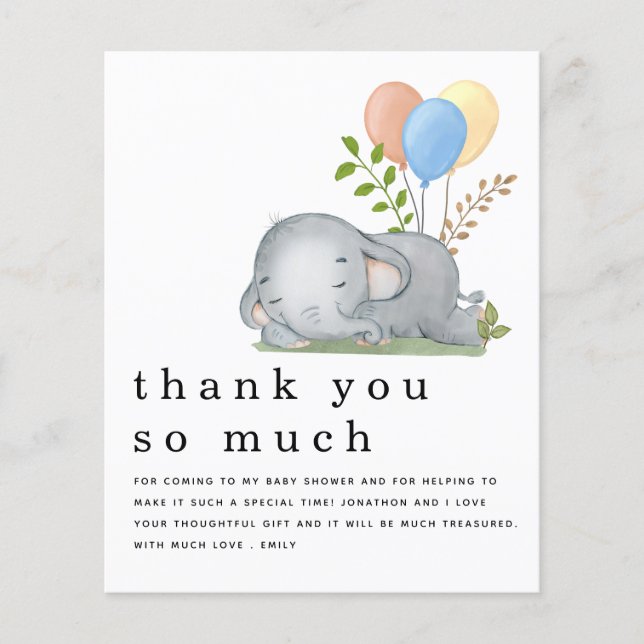 PAPER Elephant Blue Boy Baby Shower Thank You Flygblad (Framsidan)
