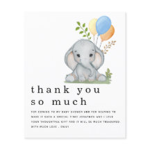 PAPER Elephant Boy Baby Shower Blue Thank You