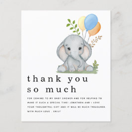 PAPER Elephant Boy Baby Shower Blue Thank You Flygblad