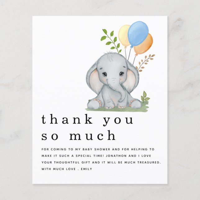 PAPER Elephant Boy Baby Shower Blue Thank You Flygblad (Framsidan)