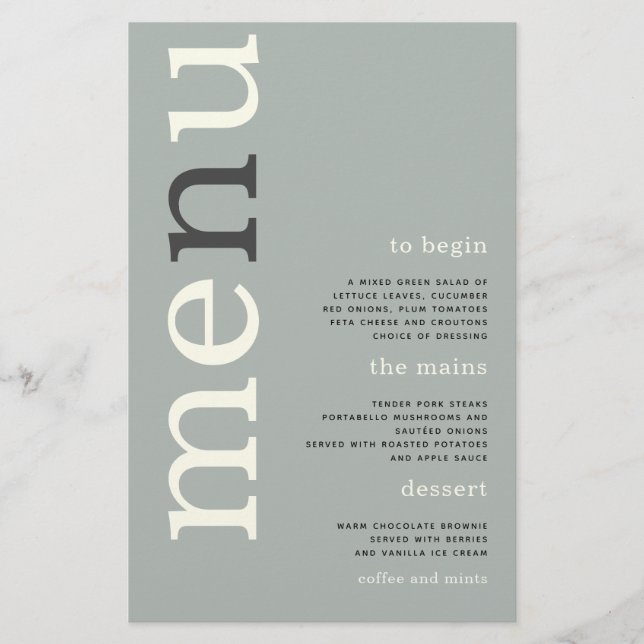 PAPER | Enkel Sage Elfenbens Typografi Bröllopsmen Flygblad (Framsidan)