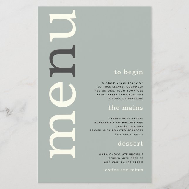 PAPER | Enkel Sage Elfenbens Typografi Bröllopsmen Flygblad (Framsidan)