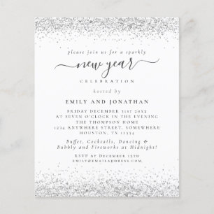 PAPER   Glam Silver Glitter Nyårsinbjudan Flygblad