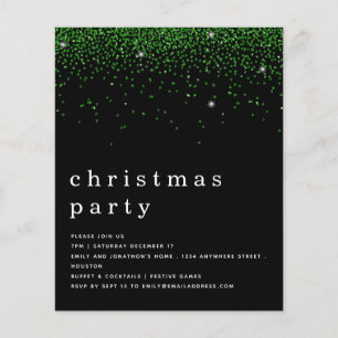 PAPER Grönt Glitter Julfest Svart Inbjudan Flygblad