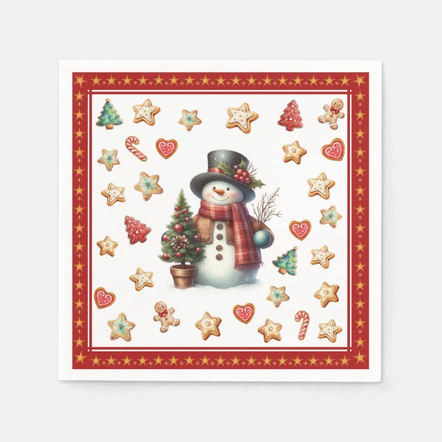 Paper Napkin Cocktail Snowman Christmas Cookies Pappersservett (Framsidan)