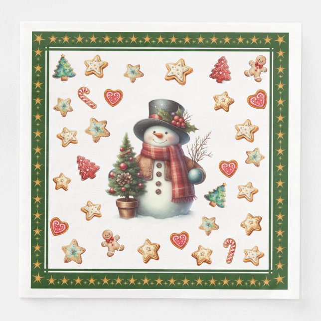 Paper Napkin Dinner Snowman and Christmas Cookies Pappersservett (Framsida)