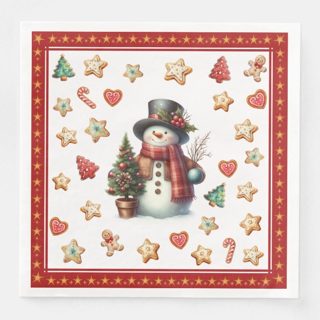 Paper Napkin Dinner Snowman and Christmas Cookies Pappersservett (Framsida)