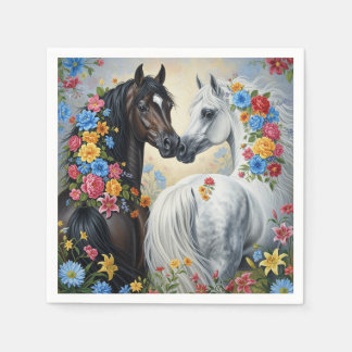 Paper Napkin Horses framed in flowers Pappersservett