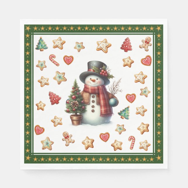 Paper Napkin Lunch Snowman and Christmas Cookies Pappersservett (Framsidan)