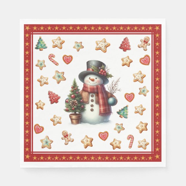 Paper Napkin Lunch Snowman and Christmas Cookies Pappersservett (Framsidan)