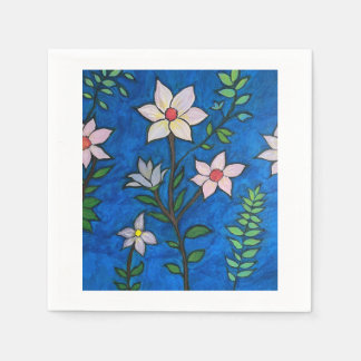 Paper Napkin Set with Flowers on a Blue Background Pappersservett