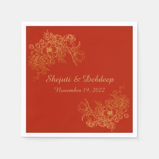 Paper Napkin with Elegant Red & Gold  Pappersservett (Framsidan)
