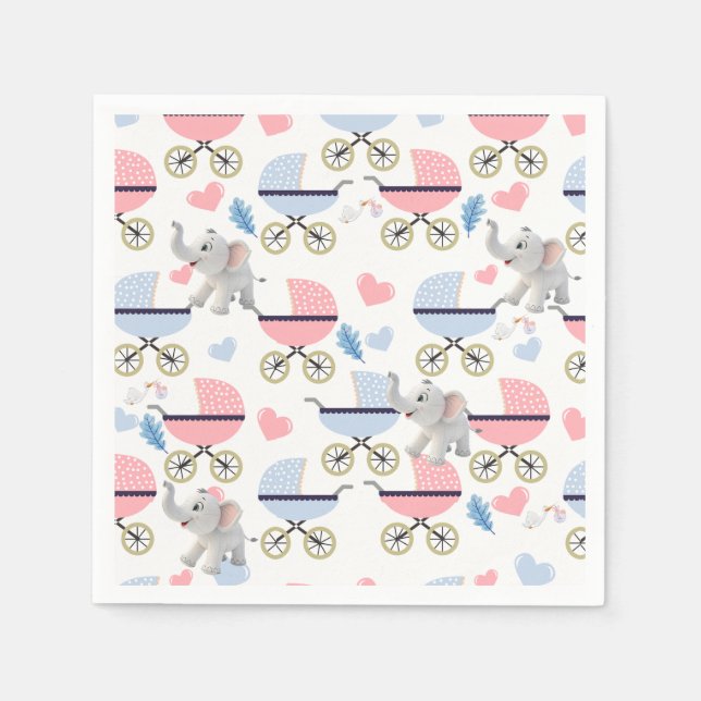 Paper Napkins Baby Stroller Elephant Stork  Pappersservett (Framsidan)