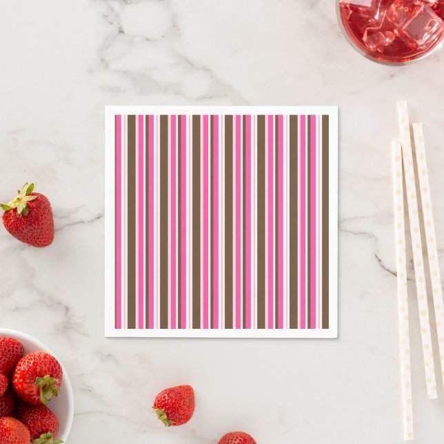 Paper Napkins, Brown & Pink Stripe Pappersservett (Insitu)