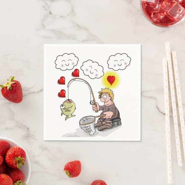 Paper Napkins, Fisherman Fishing Fish Clouds Pappersservett (Insitu)