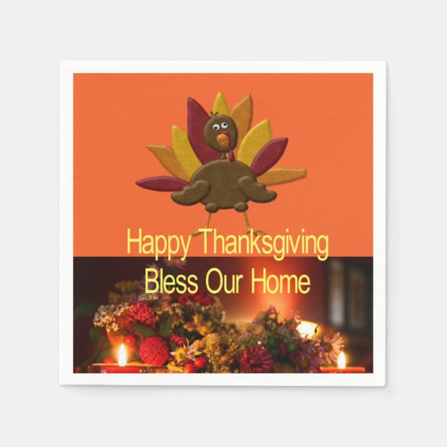 Paper Napkins Happy Thanksgiving Bless Our Home Pappersservett (Framsidan)