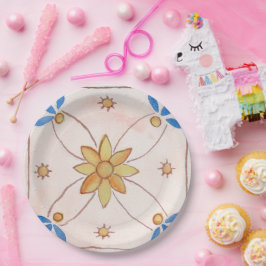 Paper party plate, 9 inch, with floral design.