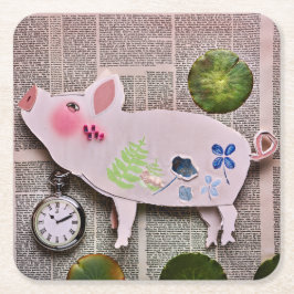 Paper Pig Coaster Underlägg Papper Kvadrat