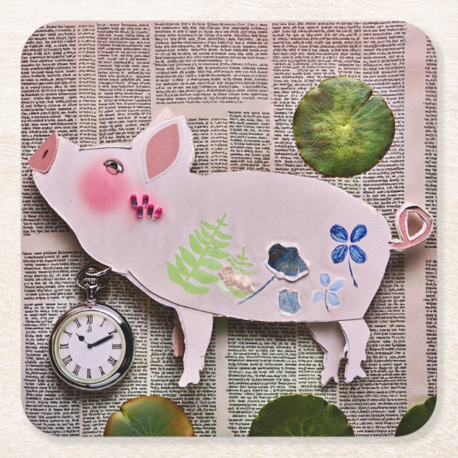 Paper Pig Coaster Underlägg Papper Kvadrat (Framsidan)