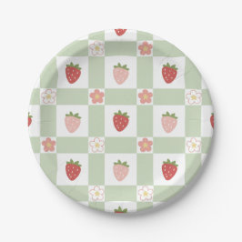 Paper Plate Cute Strawberry Gingham Pastel Green