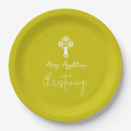 Paper Plate Floral Cross Christening Yellow