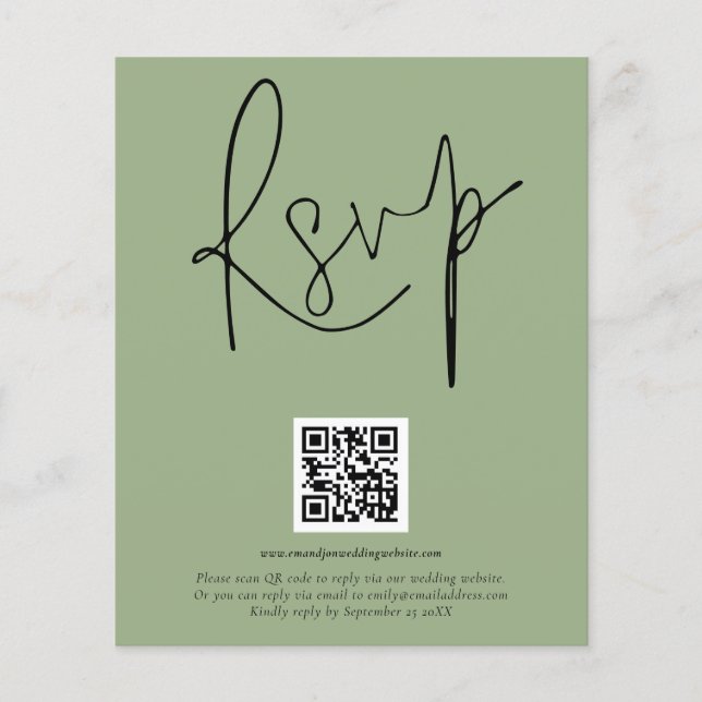 PAPER | QR-kod Script Bröllop Sage RSVP Flygblad (Framsidan)