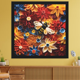 Paper Quilling Design Bee surrounded by Flowers Canvastryck