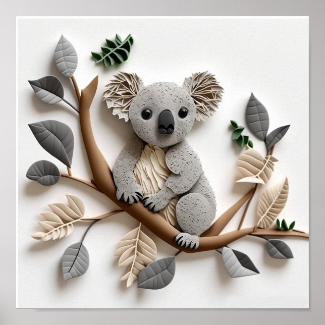 Paper Quilling Koala Poster, Kids Room, Nursery. Poster (Framsidan)