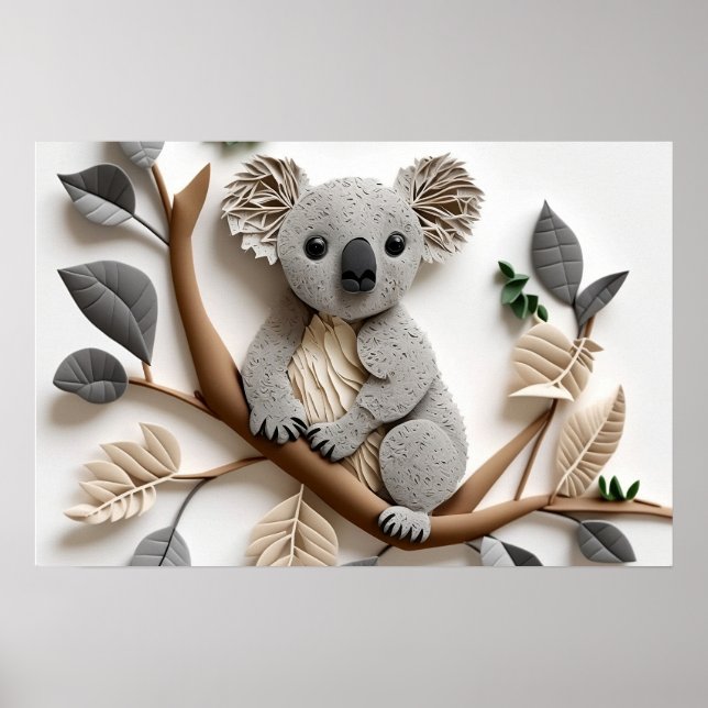 Paper Quilling Koala Poster, Kids Room, Nursery. Poster (Framsidan)