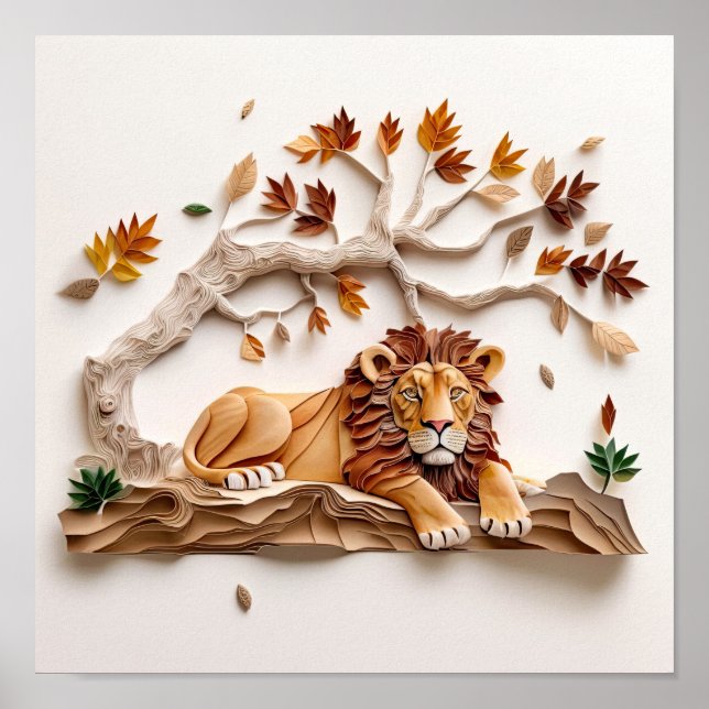 Paper Quilling Lion Poster, Kids Room, Nursery.  Poster (Framsidan)