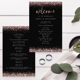 PAPER | Roséguld glitter svart bröllopsprogram