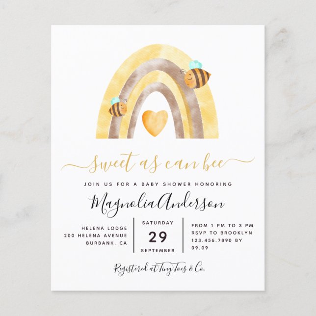 PAPER Sött som Can Bee Baby Shower Inbjudan Flygblad (Framsidan)