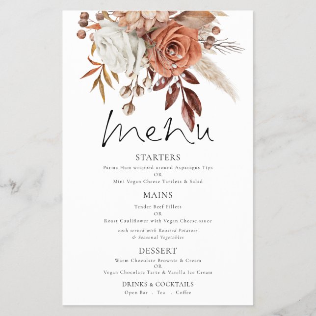 PAPER | Terracotta Florals Wedding Thank You Menu Flygblad (Framsidan)