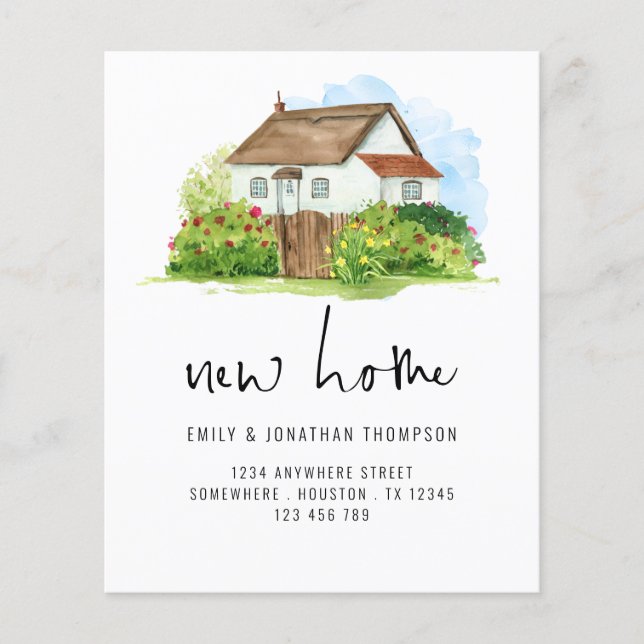 PAPER Vattenfärg Hus Blommig Ny Hemadress Flygblad (Framsidan)