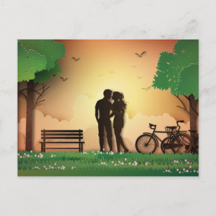 Papercut Couple in Park Sunset, cykel Vykort