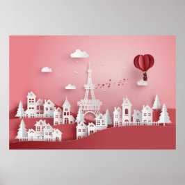 Papercut Couple Luftballong i Paris Poster