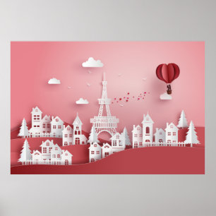 Papercut Couple Luftballong i Paris Poster